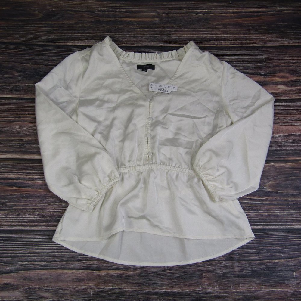 J Crew Womens Size 2 Ivory White V-neck Button-detail Peplum Top‎
